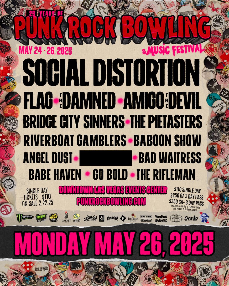 pietasters's tweet image. Single day tickets for @PunkRockBowling go on sale Saturday Feb. 22 @ 1pm (PST)!
#pietasters #punkrockbowling #lasvegas
