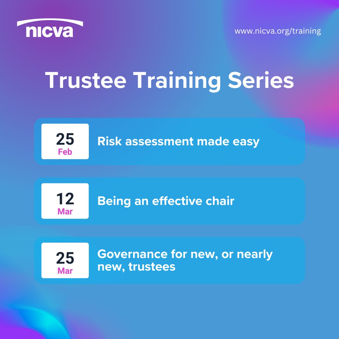 Trustees &amp; Charity Leaders – Our Trustee Training Series continues next week, and there’s still time to join us!

Looking to strengthen your governance skills? Don’t miss our upcoming sessions.

Book your place now: bit.ly/3Px2hSm

#GoodGovernance #NICVAtraining #Trustee