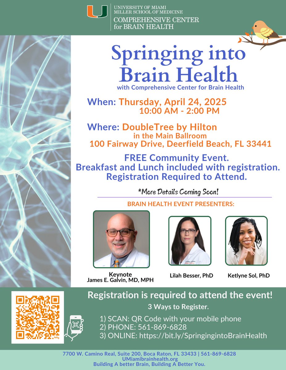 UMiamiCCBH's tweet image. A free and informative spring CCBH conference is approaching. Discover the latest insights from the experts on maintaining a healthy brain and managing age-related cognitive changes. Register at  bit.ly/SpringingintoB…

#brain #healthybrain #ccbh #boca