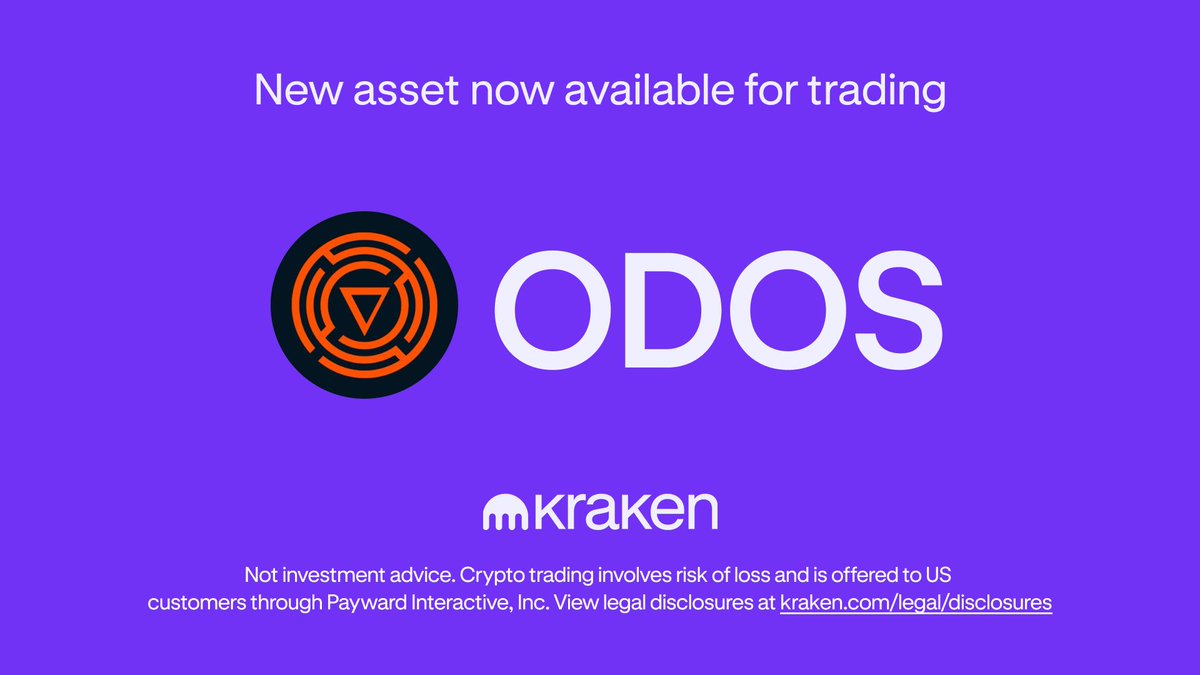 🔊 $ODOS <a href="/odosprotocol/">ODOS</a> is now available for trading on Kraken! 

✔️ Deposits and withdrawals are enabled
🎉 Trading is now live!

Trade here ⤵️
p.k.xyz/9f1e/41ntmqb7 

*Geographic restrictions apply