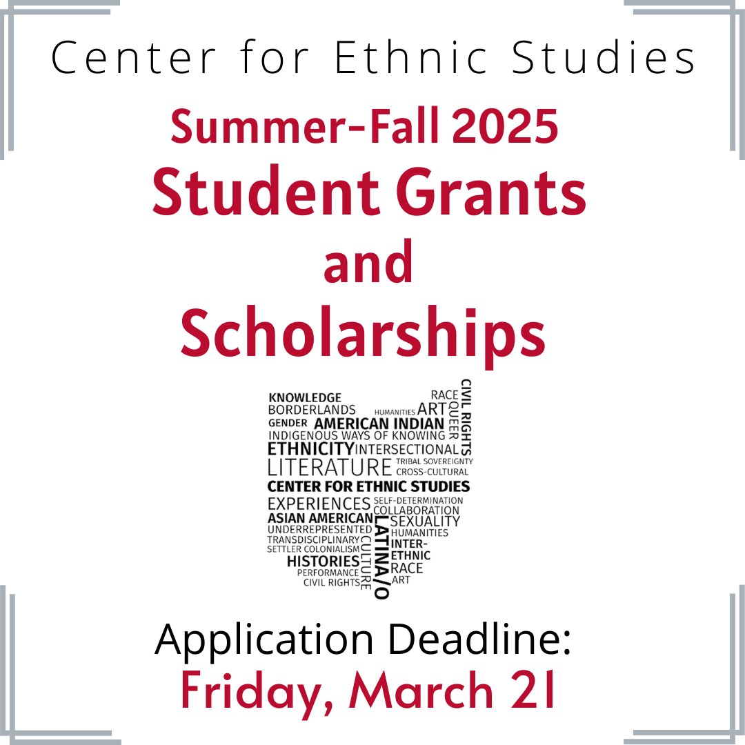 Center for Ethnic Studies (@ces_osu) on Twitter photo The deadline is in one month! Don't wait until the last minute. Find the application and more information here: bit.ly/3BkDzBr The deadline is in one month! Don't wait until the last minute. Find the application and more information here: bit.ly/3BkDzBr