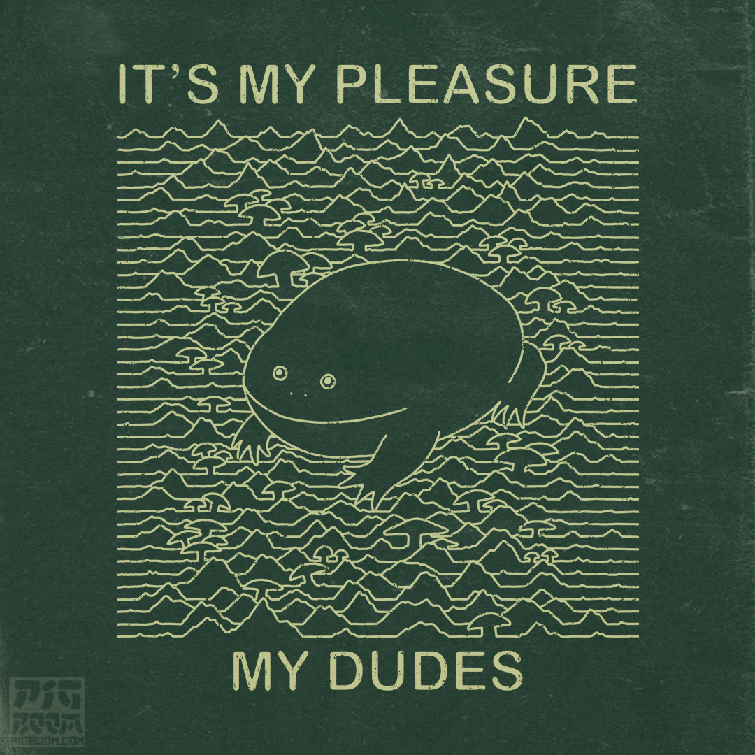 "It's my pleasure my dudes~" ngroook!
Frog Pleasures - Available until Sunday Only
Visit shop link linktr.ee/pigboomart
Screen printed on Forest Green Tee.

#frogart #frogmeme #unknownpleasures #70sband #postpunk #itswednesdaymydudes #FrogFriday  #albumcover #classicrecord
