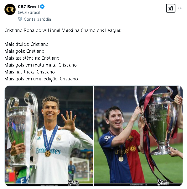 mbappecoerente's tweet photo. Cristiano RONALDO VS Lionel MESSI na carreira:

Mais gols: CR7.
Mais assistências: Messi.
Mais participações em gols: Messi.
Mais gols em finais: Messi.
Mais gols em 1 ano: Messi.
Mais títulos: Messi.
Mais prêmios individuais: Messi.
Mais recordes: Messi.
Mais artilharias: Messi. https://t.co/raanzZuEcX