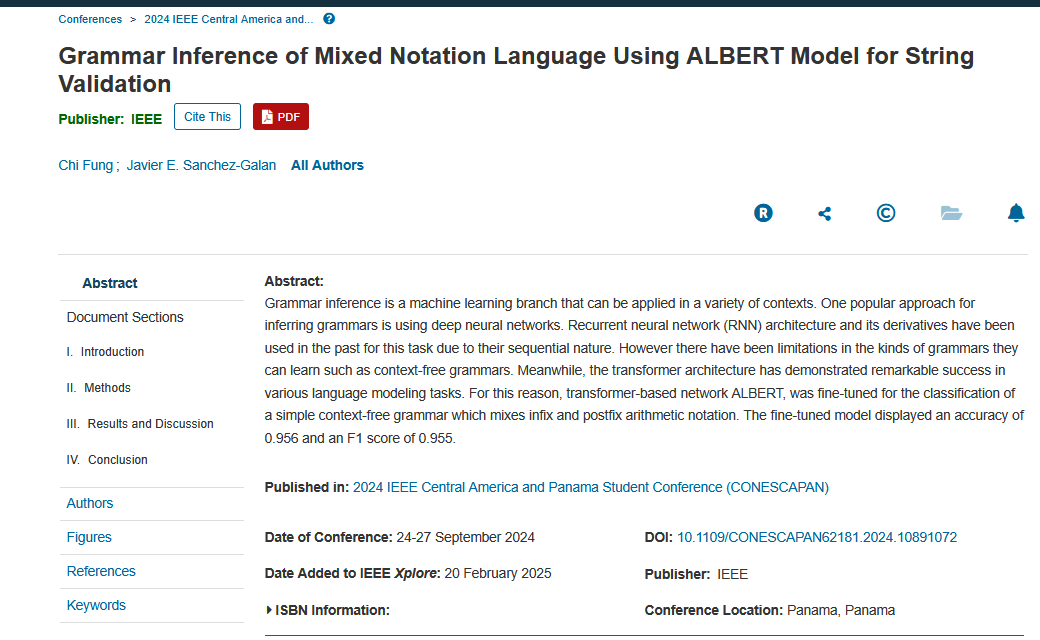 j_sgalan's tweet photo. Kudos to the colabs and students! The works presented at #CONESCAPAN2024 are live: 1) Grammar Inference using #ML #DL #ALBERT and 2) Analysis of the relation of #TreeCoverage &amp; #Temperature  in #Panama City!  #climatechange #reforestation Full articles:  https://t.co/77s7PkcvNm https://t.co/XIFSmc8z7R