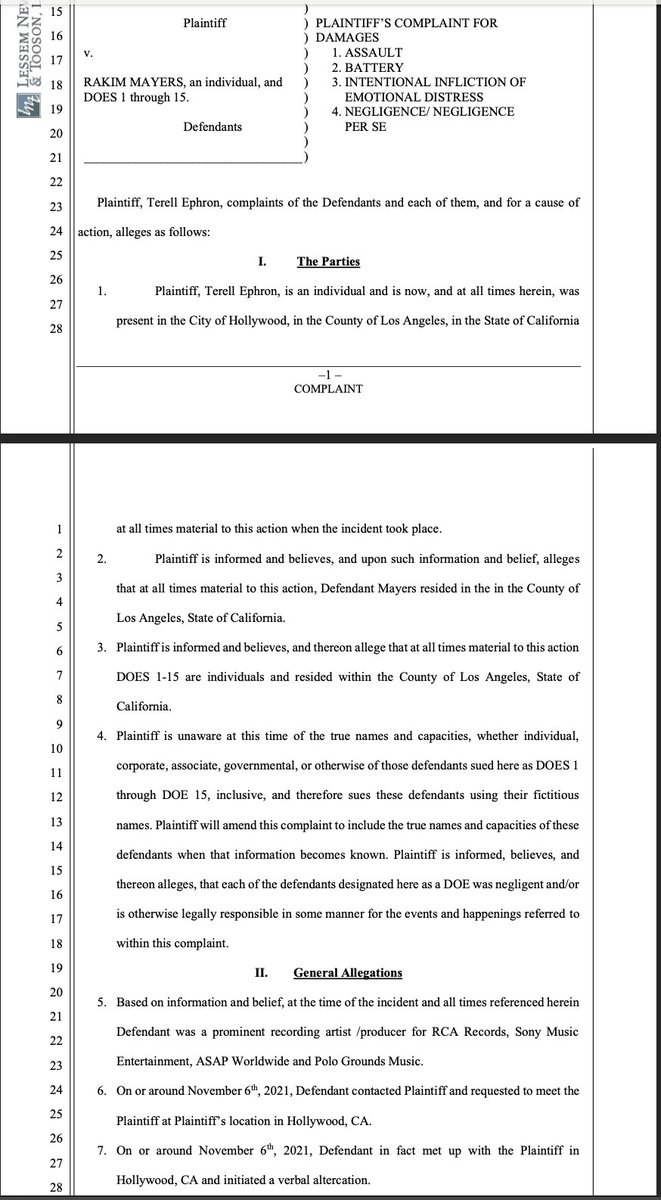 dontfckwjustice's tweet photo. Next Tuesday 2/26 is a status hearing for 1 of the 2 civil suits Relli has against ASAP Rocky- this one for damages.
The other is for defamation where Relli is also suing Tacopina π.
Here is the 6 page complaint for damages.
Medical expenses & lost wages sent me.π€£π€£π€£
#asaprockytrial