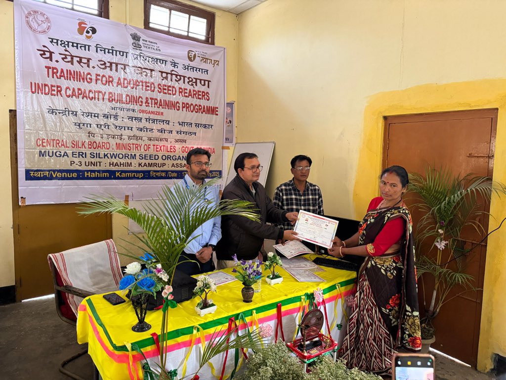5 days CBT for ASR  concluded on 21.02.2025 at P3 Unit-MESSO, Hahim. 25 new muga farmers were successfully trained w.e.f. 17-21 Feb 2025. Holistic training from soil to seed production imparted by various resource person of CSB. Certificates were distributed amongst the trainees