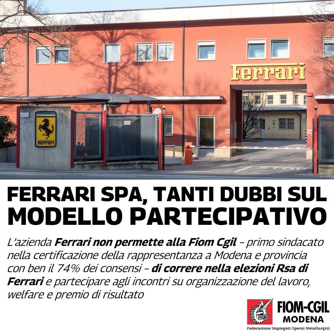 🟥 FERRARI SPA, TANTI DUBBI SUL MODELLO PARTECIPATIVO
Conveniente per gli azionisti Ferrari, ieri il CdA ha deliberato un dividendo di ben 534 milioni di euro per il 2024
Leggi tutto 👉 cgilmodena.it/?p=97121

<a href="/fiomnet/">Fiom-Cgil nazionale</a> <a href="/cgilnazionale/">CGIL Nazionale</a> <a href="/ERCGIL/">CGIL Emilia-Romagna</a> <a href="/collettiva_news/">Collettiva</a>