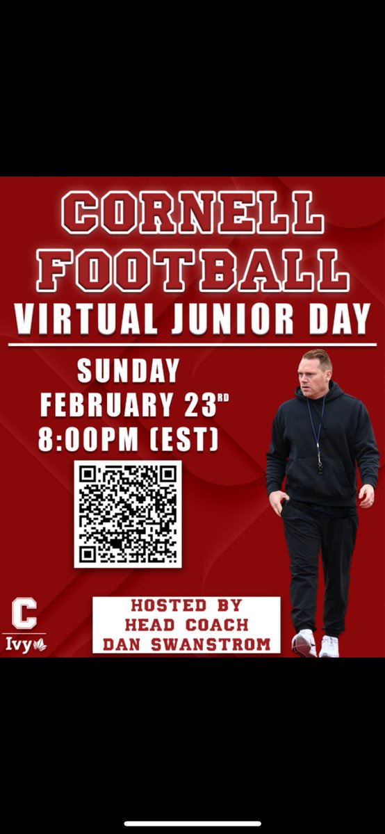 Thank you <a href="/CoachEFranklin/">Eric Franklin</a> for the invite to <a href="/BigRed_Football/">Cornell Football</a> virtual junior day !