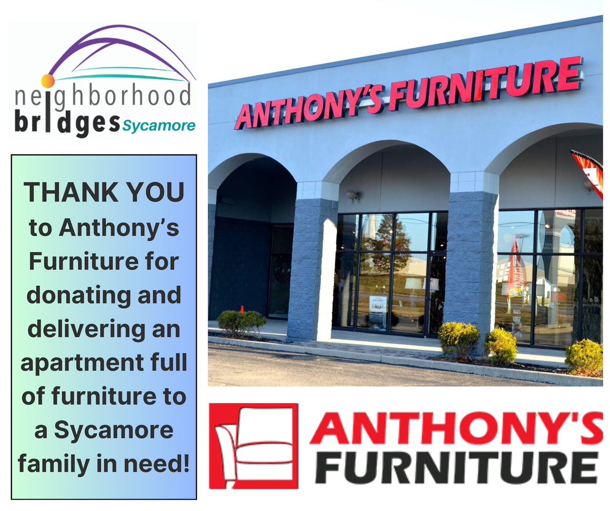 Anthony's Furniture does it again! Today, they are donating &amp; delivering lots of furniture to a Sycamore family who has been living in an empty home for months. We are so grateful for their generosity &amp; encourage you to remember this business when looking for new furniture.