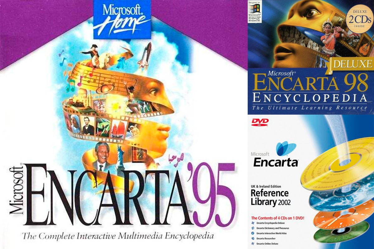 pietroccasalva's tweet photo. Te traigo el hilo que no pediste 🔥. El análisis definitivo de las portadas de la enciclopedia Encarta, que no sabías que necesitabas. Las legendarias carátulas que gritaban: “¡Soy cultura en CD-ROM!” 📀 mientras tu computadora vibraba como un tractor 🚜.
Prepárate para un viaje por diseños que mezclan cliparts de Windows 95 con ambiciones de Nat Geo. ¿Listo para el viaje épico que no pediste? 🚀

#EncartaVibes #Encarta #HiloRetro