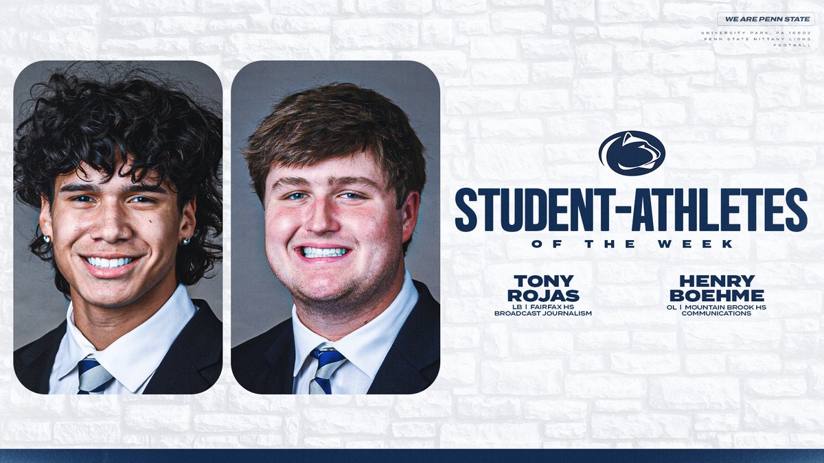 Penn State Football (@pennstatefball) on Twitter photo S/o to our Student-Athletes of the Week:
β«οΈTony Rojas (<a href="/FairfaxLionsFB/">Fairfax HS Football</a>)
β«οΈHenry Boehme (<a href="/MtnBrookFTBL/">Mountain Brook Football</a>)
#WeAre S/o to our Student-Athletes of the Week:
β«οΈTony Rojas (<a href="/FairfaxLionsFB/">Fairfax HS Football</a>)
β«οΈHenry Boehme (<a href="/MtnBrookFTBL/">Mountain Brook Football</a>)
#WeAre