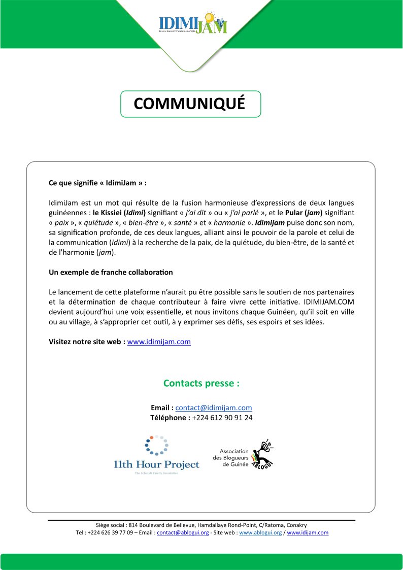 IdimiJam's tweet image. Nous sommes fiers d’annoncer le lancement officiel de 𝐈𝐝𝐢𝐦𝐢𝐉𝐚𝐦.𝐜𝐨𝐦
📍 Rejoignez-nous dès maintenant sur : idimijam.com
 📢 Suivez-nous sur nos réseaux sociaux et faites entendre votre voix !
#IdimiJam  #ABLOGUI