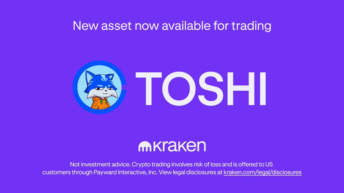 🐱 $TOSHI <a href="/Toshi_base/">TOSHI</a> is now available for trading on Kraken! 

✔️ Deposits and withdrawals are enabled
🎉 Trading is now live!

Trade here ⤵️
p.k.xyz/9f1e/9ngqytm8 

*Geographic restrictions apply