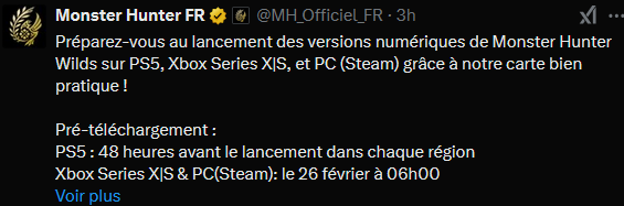 Mookyl_'s tweet photo. @HarnoDraw @MH_Officiel_FR Tu ne peux pas jouer 48h avant sur PS5 ou XBOX ou PC , c'est juste le pré-téléchargement. Même si tu as préco https://t.co/EHVwyZp0q7