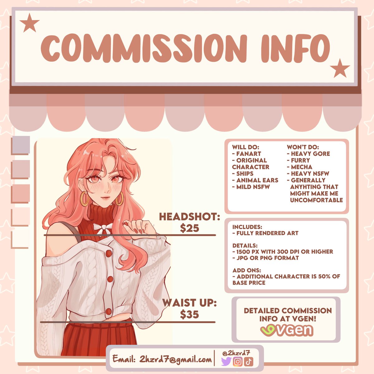2hzrd7's tweet image. Hi! I&apos;m finally opening a few slots!

I will only be accepting requests through VGEN. More info, including my terms of service, is available there. Vgen link is up on bio! ♡

If you have any questions, feel free to send me a message.
[rts + 🩷 are much appreciated ♡]