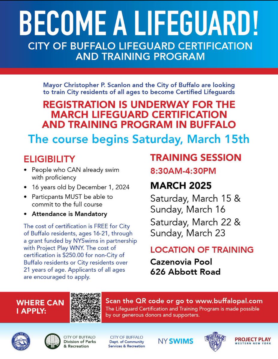 ‼️JOB OPPORTUNITY ‼️Earn $20.00per/hr this summer to be a Lifeguard! NEXT SESSION SAT MARCH  15th  
PLEASE SHARE ⬇️⬇️⬇️⬇️⬇️⬇️
More info: 
buffalopal.com/sports-program… 
#jobs #supportyouth #jointhemovement
