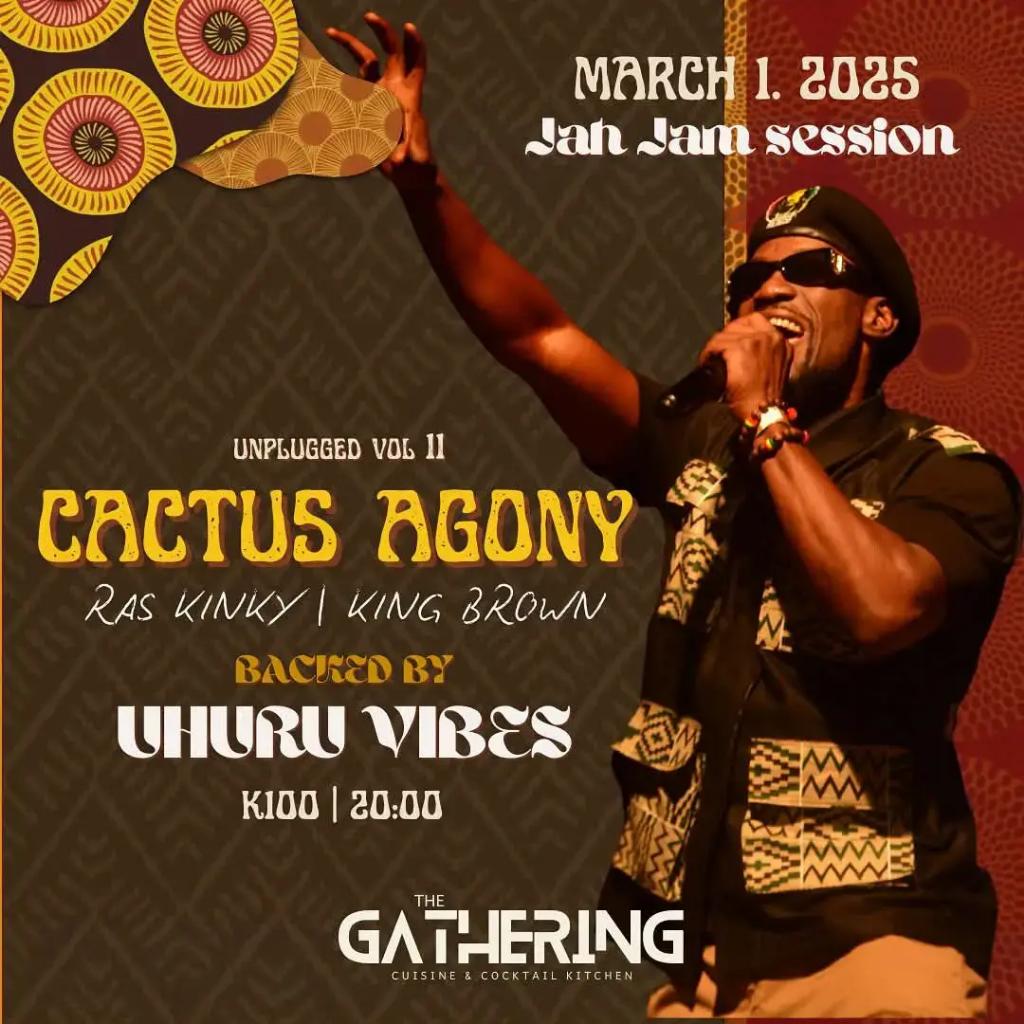 Cactus Agony (@cactusagony) on Twitter photo Natulongane! My first official show for 2025 and its at @ #TheGathering Kabulonga along #MiddleWayRoad house number 6! Backed by Uhuru Vibes band, supported by #RasKinky #KingBrown 
 #Irey #Litparty #JahJamswasion #Liveband #DancehallReggaeparty #TheGathering #UhuruVybesband Natulongane! My first official show for 2025 and its at @ #TheGathering Kabulonga along #MiddleWayRoad house number 6! Backed by Uhuru Vibes band, supported by #RasKinky #KingBrown 
 #Irey #Litparty #JahJamswasion #Liveband #DancehallReggaeparty #TheGathering #UhuruVybesband
