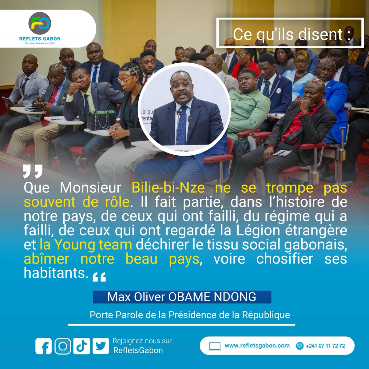 Pour répondre aux incessantes critiques de l'ancien Premier ministre Alain-Claude Bilie By Nze sur la gouvernance du pays par le CTRI, le porte-parole de la Présidence, Max Olivier OBAME NDONG , a rappelé à l’ancien premier ministre d’Ali Bongo Ondimba son échec.