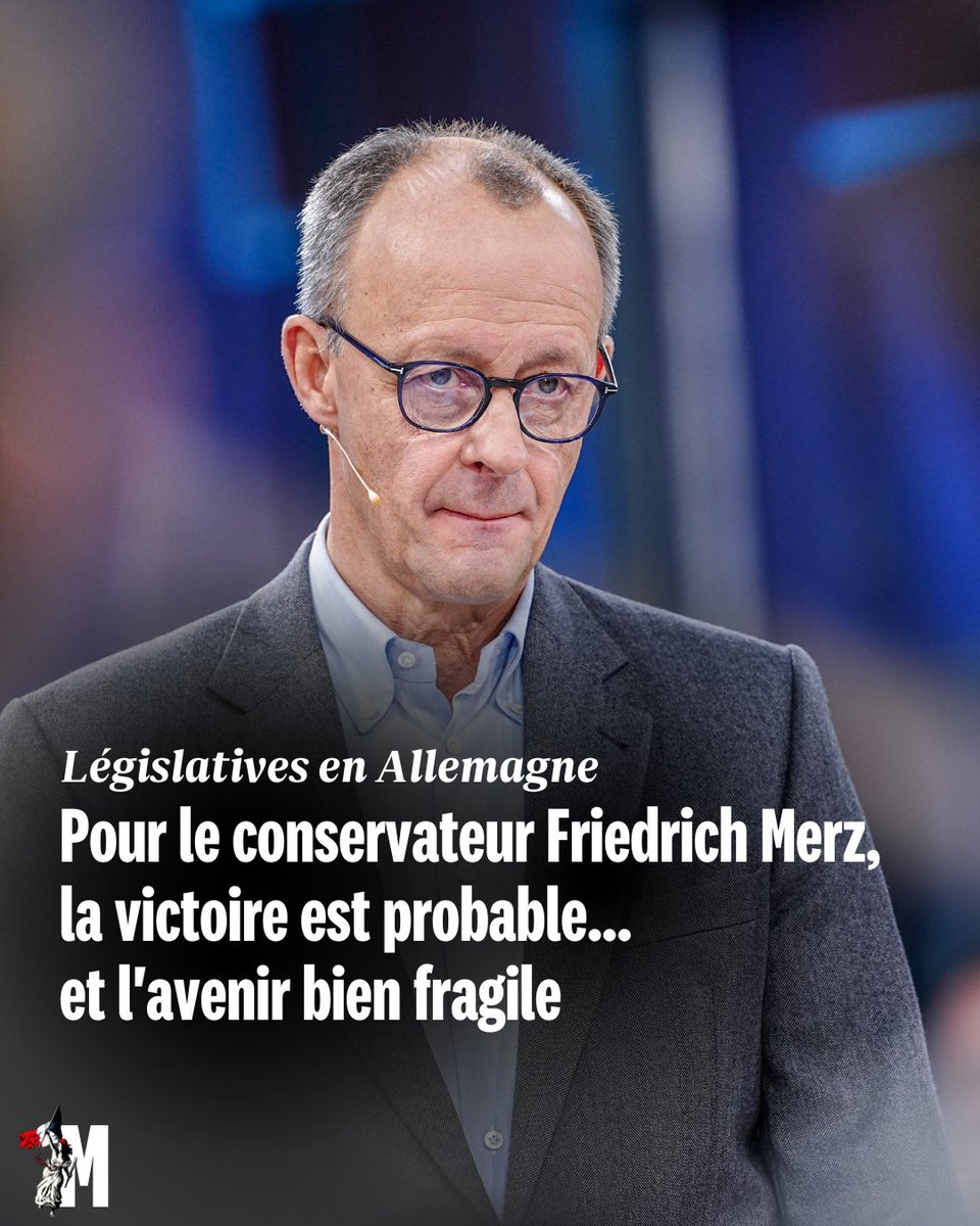 MarianneleMag's tweet photo. 🇩🇪 C’est une campagne électorale brève, intense et mouvementée comme rarement qui s’achève ce dimanche 23 février en Allemagne. La victoire de l’Union conservatrice (CDU/CSU) dirigée par Friedrich Merz est plus que probable. Celui-ci mène largement les sondages avec près de 30 % des intentions de vote, soit dix points de plus que le second, le parti d’extrême droite AfD emmené par Alice Weidel (20 %). Derrière, le Parti social-démocrate d'Allemagne (SPD) d’Olaf Scholz (15 %) et les Verts de Robert Habeck (14 %) se battent pour savoir qui sera le parti junior qui sera choisi par Friedrich Merz pour former la prochaine coalition gouvernementale.

🔗Lire la suite de l’article de @thomasschnee sur le site de Marianne : https://t.co/lMIh0NiibD

#législatives #allemagne