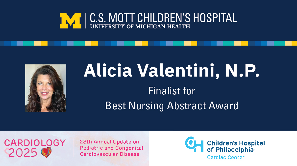 Mott Children's MD (@mottdocs) on Twitter photo Congratulations to Alicia Valentini, NP, of <a href="/mottchildren/">C.S. Mott Children's</a> Congenital Heart Center, for being selected as 1 of 8 finalists for Best Nursing Abstract Award at #Cardiology2025! #NurseExcellence #PediatricCardiology #NursingInnovation Congratulations to Alicia Valentini, NP, of <a href="/mottchildren/">C.S. Mott Children's</a> Congenital Heart Center, for being selected as 1 of 8 finalists for Best Nursing Abstract Award at #Cardiology2025! #NurseExcellence #PediatricCardiology #NursingInnovation