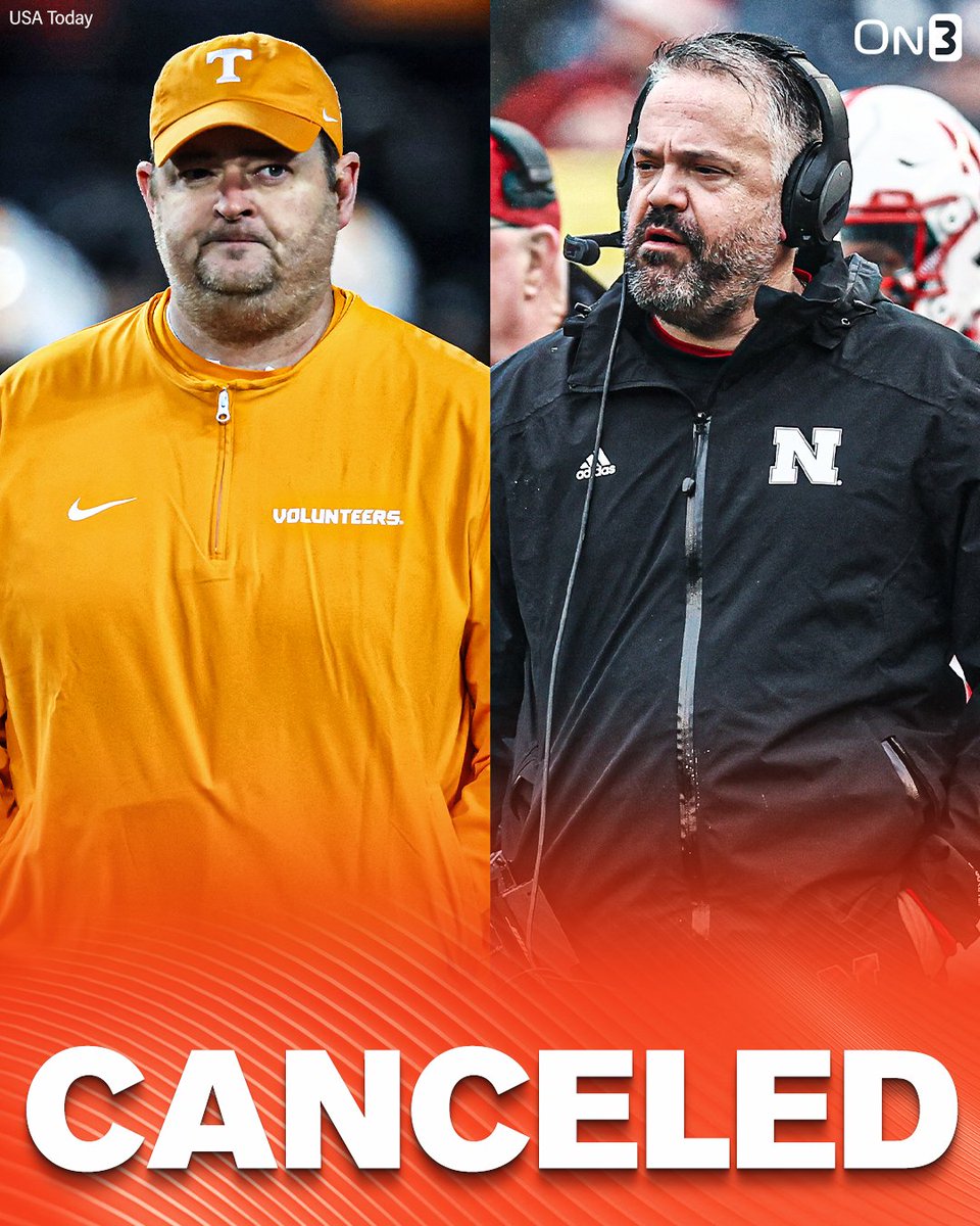 On3's tweet photo. NEW: Tennessee & Nebraska have canceled their upcoming football series in 2026 & 2027, per ESPN❌

https://t.co/EhCAkbeORk