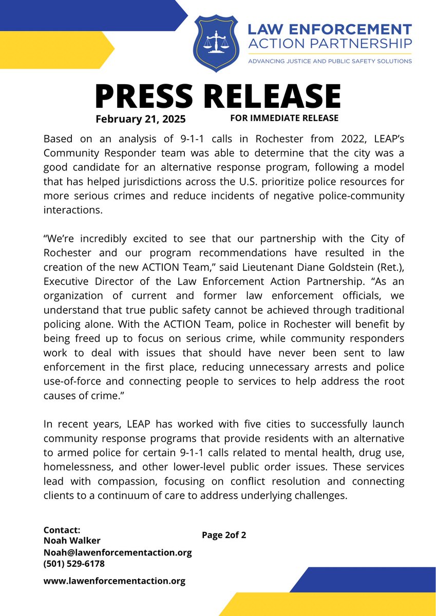 🚨 Press release 🚨 

We’re very proud to announce that Rochester New York is creating a community responder program in efforts to help communities. This is significant.

We thank <a href="/realmalikevans/">Malik Evans</a> for the adoption on this approach. Please read more below &amp; share with your networks