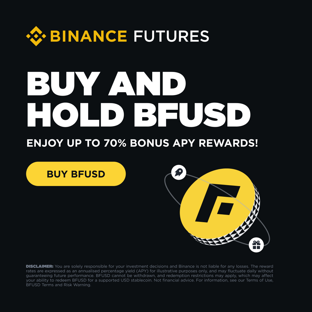 binance's tweet image. Buy and Hold BFUSD to Earn Bonus APY!

🔸 New Holders: Up to 70% APY
🔸 Existing Holders: Up to 30% APY

Join now 👉 binance.com/en/activity/ma…