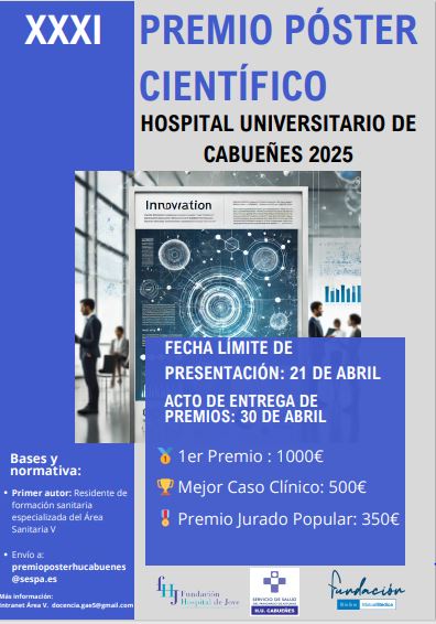 📢🏆 ¡Abierta la convocatoria del Premio Póster Científico 2025!

La XXXI edición ya está en marcha. Si tienes un trabajo que merece ser reconocido, no lo dudes.

📅 Entrega de trabajos hasta el 21 de abril
🎤 Acto de entrega: 30 de abril

¡Anímate a participar! 🚀 #PremioPóster
