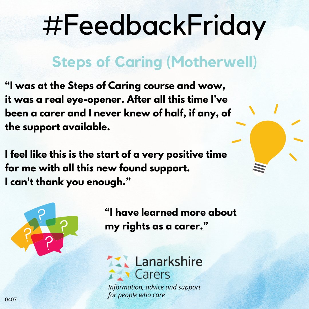 Lan_Carers's tweet photo. It’s #FeedbackFriday and we want to highlight some direct feedback that we have received from Carers and also some feedback from Carers who attended two of our in-house training courses. https://t.co/xfeZ7Cvo27