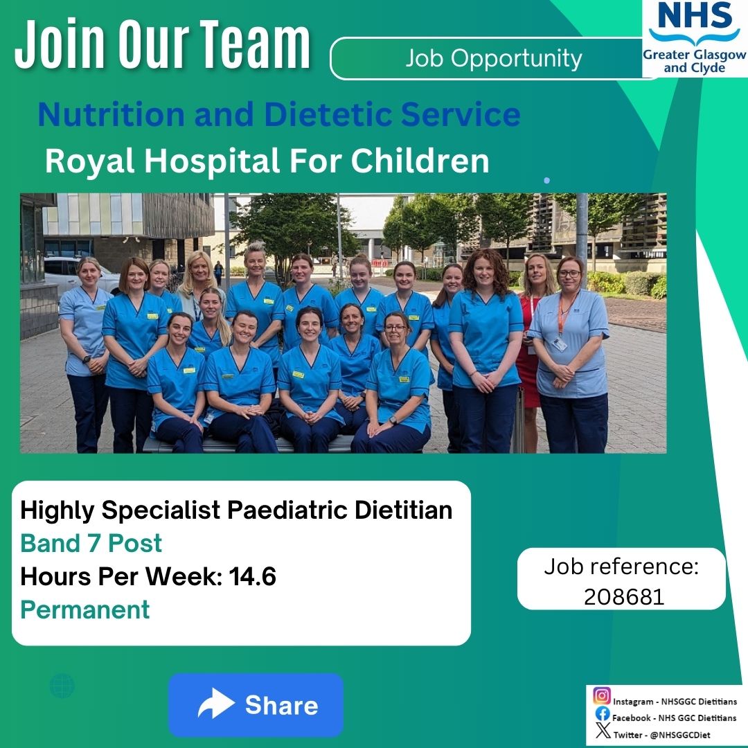 NHSGGC Dietitians (@nhsggcdiet) on Twitter photo 🆕Come join our team of dedicated and passionate dietitians at Royal Hospital for Children 🆕 Details in link
apply.jobs.scot.nhs.uk/Job/JobDetail?…
<a href="/nhsggcpaeddiet/">NHSGGC Paediatric Dietetic Service</a>
<a href="/nhsggcscs/">NHSGGC Specialist Children's Services</a>
<a href="/NHSGGC/">NHS Greater Glasgow and Clyde</a>
<a href="/BDA_Dietitians/">British Dietetic Association</a> 🆕Come join our team of dedicated and passionate dietitians at Royal Hospital for Children 🆕 Details in link
apply.jobs.scot.nhs.uk/Job/JobDetail?…
<a href="/nhsggcpaeddiet/">NHSGGC Paediatric Dietetic Service</a>
<a href="/nhsggcscs/">NHSGGC Specialist Children's Services</a>
<a href="/NHSGGC/">NHS Greater Glasgow and Clyde</a>
<a href="/BDA_Dietitians/">British Dietetic Association</a>
