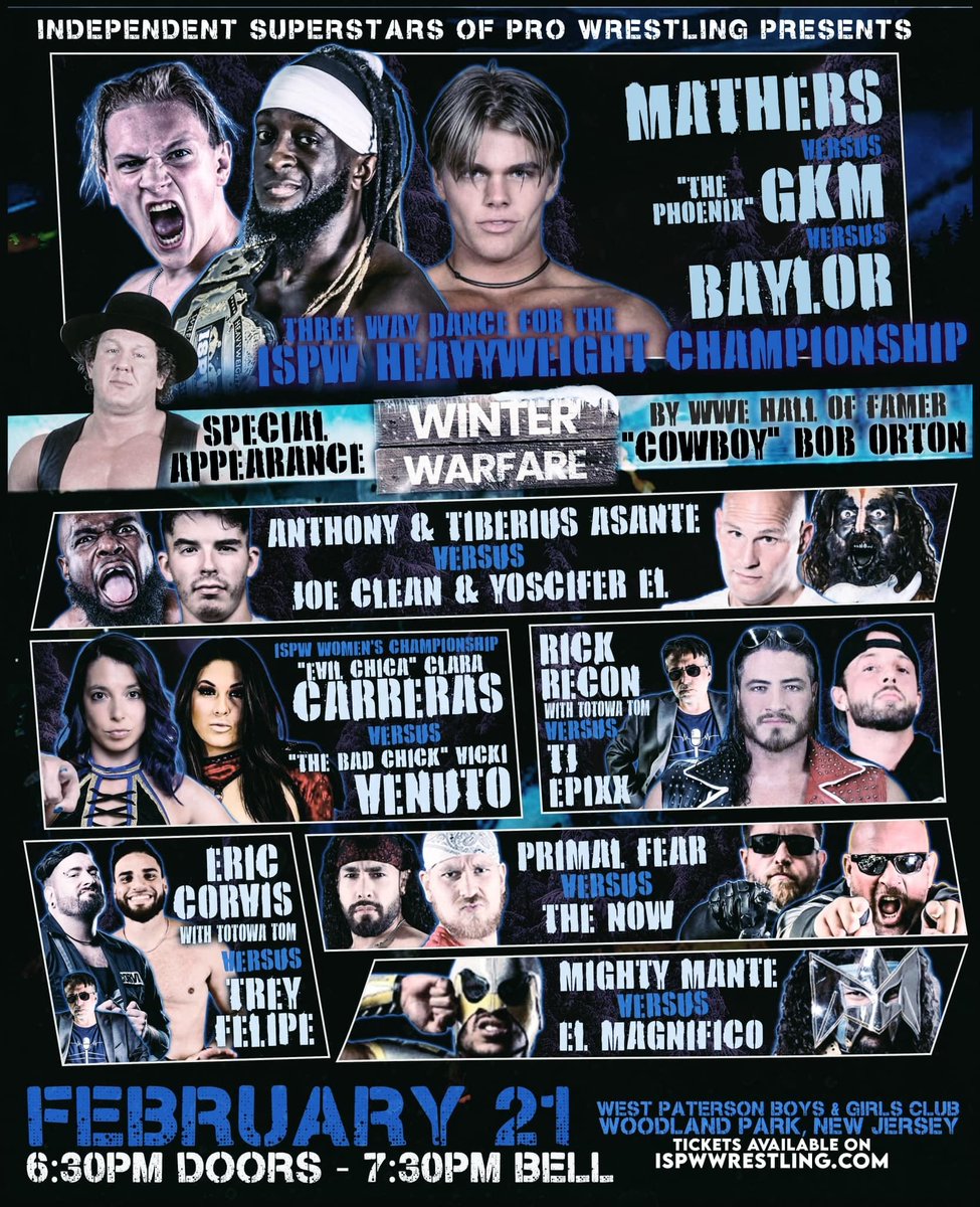 DMV Wrestling News (@dmvwrestlingnws) on Twitter photo Tonight in Woodland Park, NJ - <a href="/ISPWWrestling/">ISPW Wrestling</a> presents Winter Warfare - including special guest Cowboy Bob Orton dmvprowrestling.com/p/friday-ispw-… Tonight in Woodland Park, NJ - <a href="/ISPWWrestling/">ISPW Wrestling</a> presents Winter Warfare - including special guest Cowboy Bob Orton dmvprowrestling.com/p/friday-ispw-…