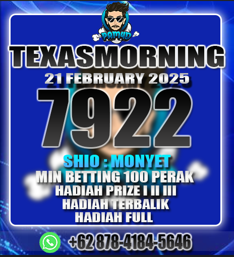 PAM4D_OFFICIAL's tweet image. RESULT                           
PASARAN : TEXASMORNING
TANGGAL : 21 FEBRUARY 2025
SAH  : 7922
SHIO  : MONYET
#PAM4D