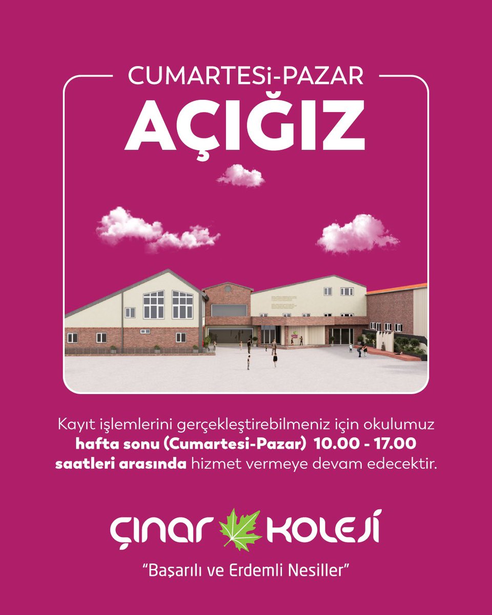 cinarkoleji's tweet photo. Şubat ayına özel erken kayıt avantajlarından yararlanmanız için hafta sonu açığız.

#erkenkayıt #avantaj #özelokul #eğitim #çınar #koleji https://t.co/UdMmLidNkD