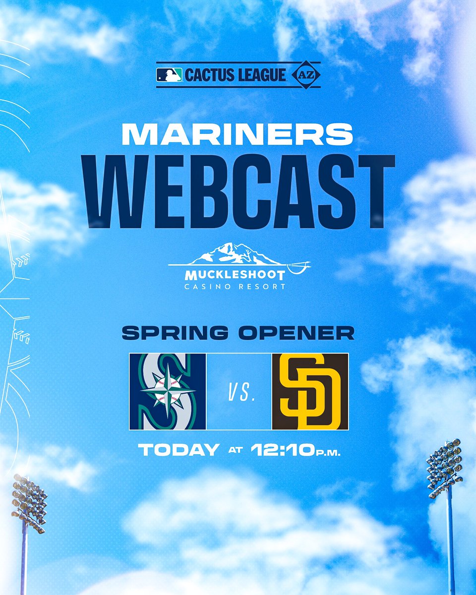 Mariners's tweet photo. 📣 THERE IS BASEBALL TODAY 📣
 
Don’t miss our Mariners Webcast presented by @Muckleshoot_C on https://t.co/6DJqubpp1u as we take on the Padres in the Cactus League opener! #TridentsUp https://t.co/kZPh86MLO2