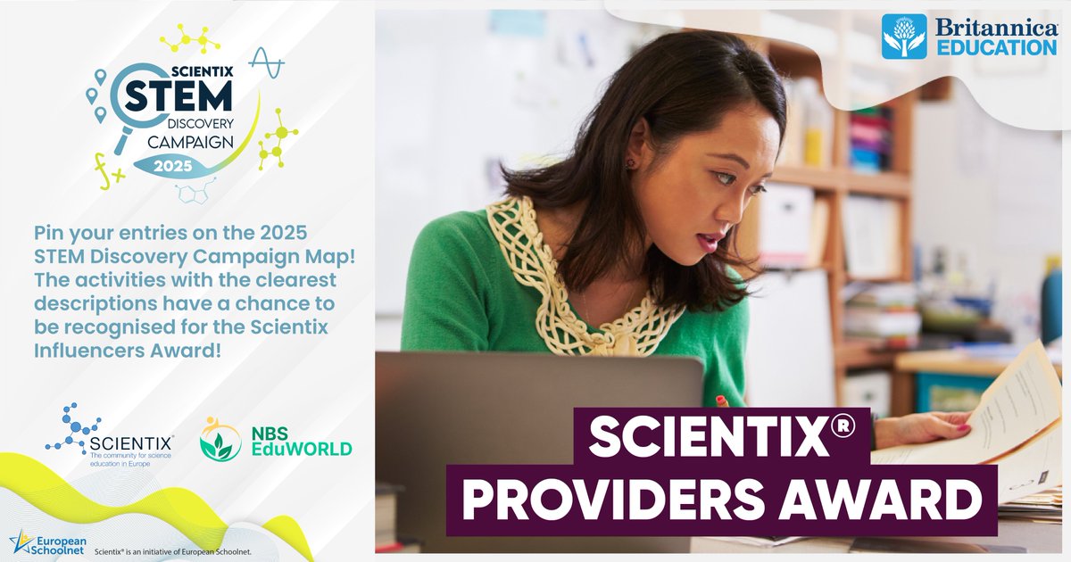 🚀Be considered for the #Scientix Providers Award by submitting entries with clear descriptions to the #SDC25 Map!✅
🙌Get a chance to attend a workshop in Brussels!🏆🇧🇪#SDC25
Supported by <a href="/Britannica_EMEA/">Britannica Education EMEA</a>, co-organised by <a href="/NBS_EduWORLD/">NBS EduWORLD</a> &amp; Scientix
👉 bit.ly/scx_awards