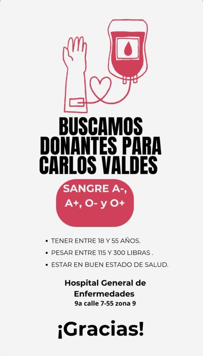 #ServicioSocial 

Buscando donantes para Carlos Valdes.