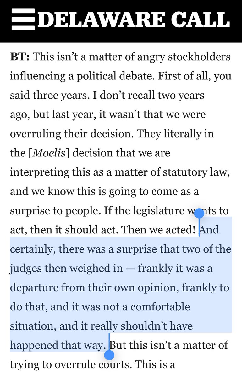 JordanmHowell's tweet photo. In our interview, @BryanTownsendDE said of last year’s debate over amendments to the corporate code that Chancellors McCormick and Laster should not have weighed in on the merits of the bill. Well, now Chief Justice Seitz is commenting on SB21. 
https://t.co/6yhsUwMMmp https://t.co/Re5klfdelL