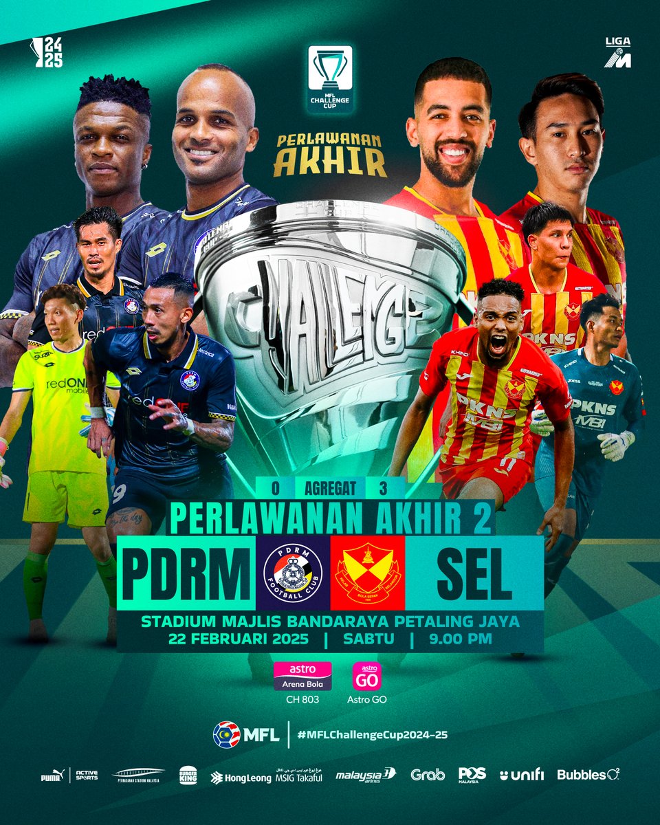 MFL_MY's tweet image. Hari Perlawanan Akhir 2 MFL Challenge Cup 2024-2025!

PDRM FC vs SELANGOR FC
🗓️ Sabtu | 22 Februari 2025
⏰ 9 Malam
📍 Stadium Majlis Bandaraya Petaling Jaya

Siapakah yang akan membawa pulang trofi MFL Challenge Cup malam ini ?  🏆

#MFLChallengeCup2024-25 #DemiLigaKita