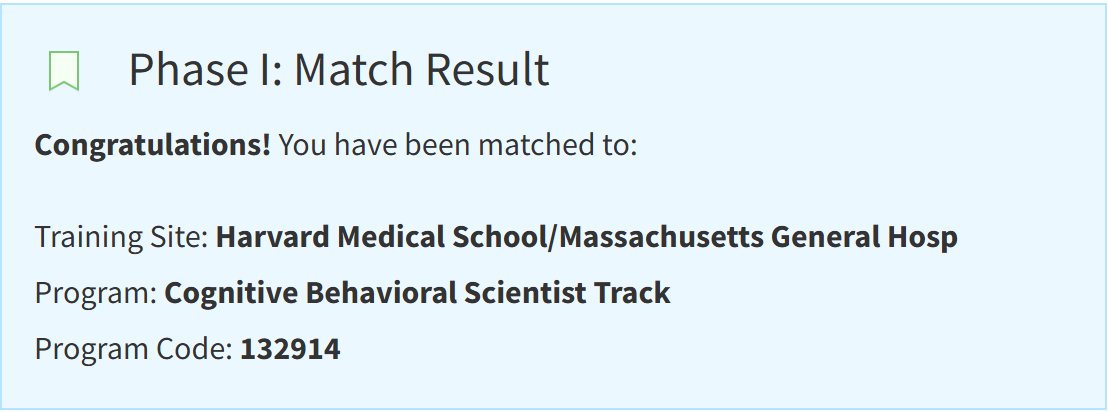 Really happy to share that I #appic matched!!!!  Sending my best to everyone going through this process.  I cannot wait to meet everyone else in the cohort at MGH!
