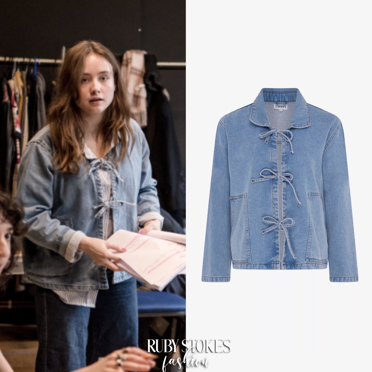 RubyStokesStyle's tweet photo. Ruby wore the #Omnes ‘Copenhagen Denim Shirt’ (£33 - On Sale) during rehearsals for “The Habits” || February, 2025. https://t.co/wnuJUyjgXn
