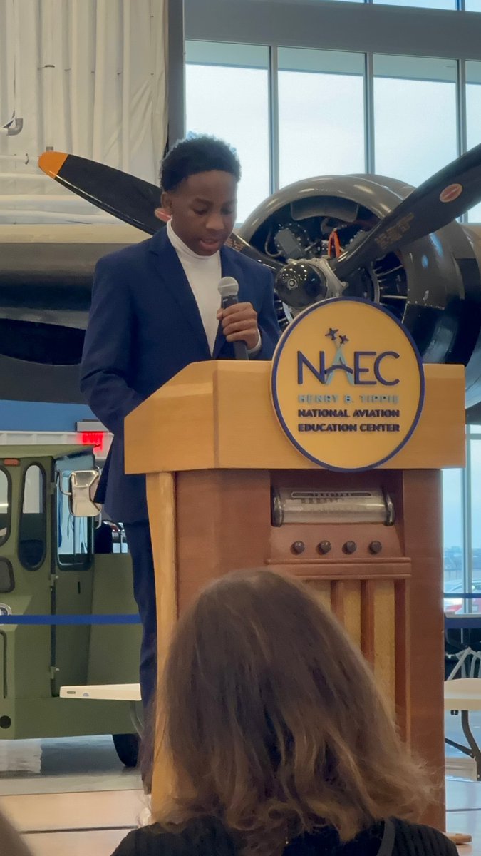 Congratulations to our very own Jeremiah Adewale, 8th student in STEAM Academy, for winning 1st place in the Black History Essay Contest. Thank you to Jennifer Stimpson and the National Aviation Education Center for hosting a great program today! #LeadwithImpact