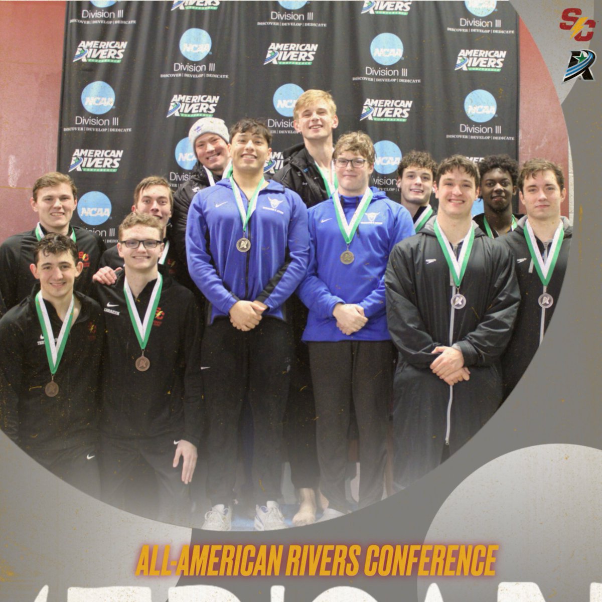 As day two gets underway, we want to recognize our all-conference performance from yesterday!

The team of Parker Ehrreich, Tristan Blair, Jared Oosterhuis and Jay Ceperley placed third in the 200 freestyle relay!

📰 linktr.ee/simpsonswim

#rollriversSD #d3swim