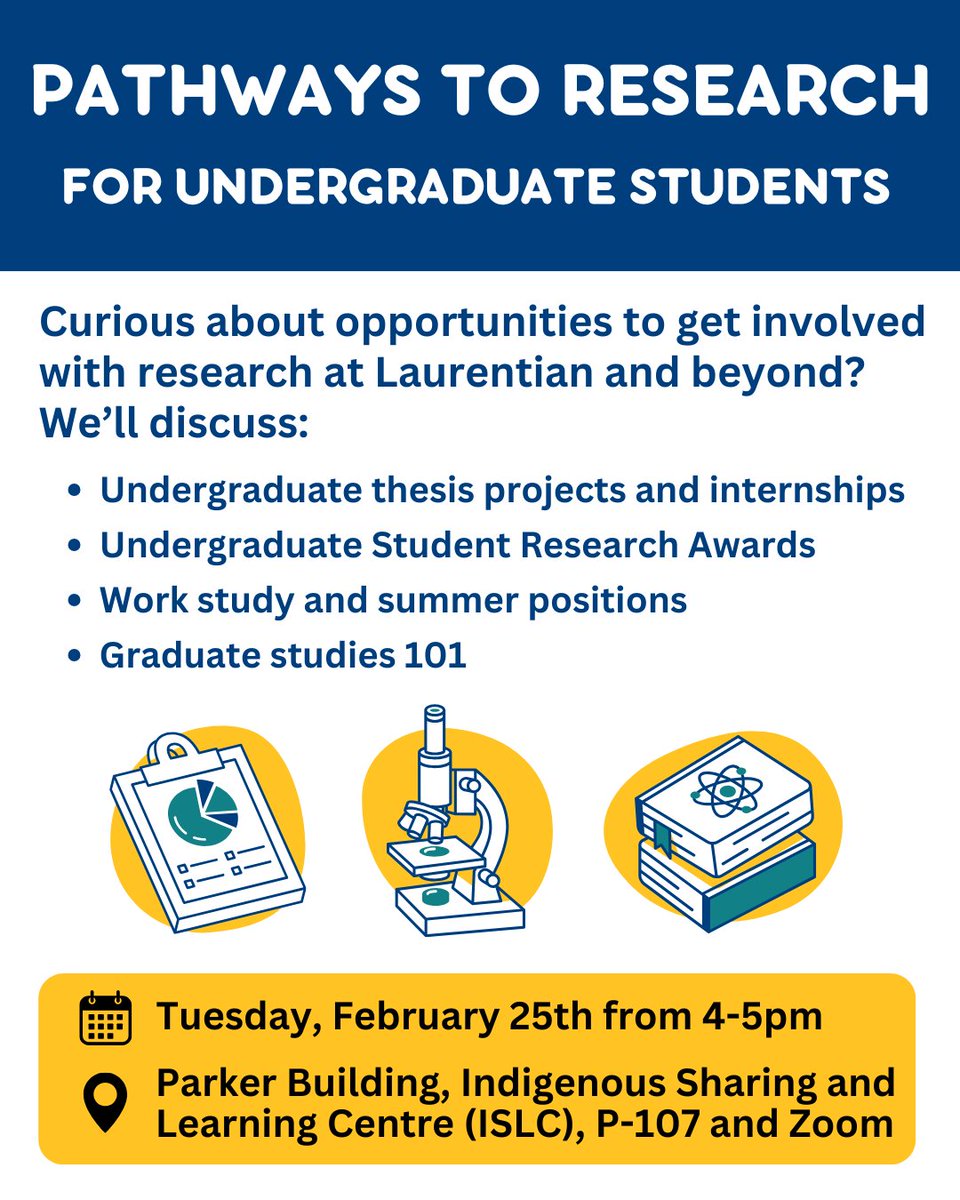 Laurentian Science Communication (@luscicomm) on Twitter photo Calling all <a href="/LaurentianU/">Laurentian University - Université Laurentienne</a> undergrads! We're delivering an info session with <a href="/ResearchLUL/">LUL Research|Recherche</a> for #LUResearch2025 to highlight the many ways to get involved with research at LU. Register here for a reminder and zoom link: forms.gle/7hg1gTiJ7jyixf… Calling all <a href="/LaurentianU/">Laurentian University - Université Laurentienne</a> undergrads! We're delivering an info session with <a href="/ResearchLUL/">LUL Research|Recherche</a> for #LUResearch2025 to highlight the many ways to get involved with research at LU. Register here for a reminder and zoom link: forms.gle/7hg1gTiJ7jyixf…