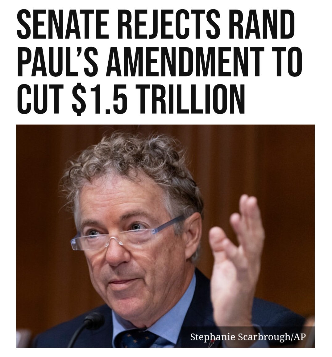 BreitbartNews's tweet photo. We are $36 trillion in debt and less than half of Senate Republicans agree with @SenRandPaul that it's going to take real cuts to fix that https://t.co/QWGQ7ipD9N