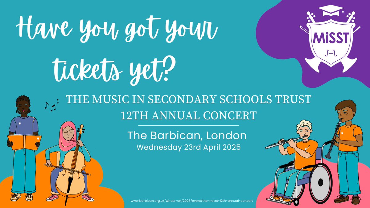 🎉 We’re so excited for our concert at <a href="/barbicancentre/">Barbican Centre</a> in April.  🎻 You can find tickets here 🎫 barbican.org.uk/whats-on/2025/… #YoungMusicians #MusicEducation #MiSSTConcert