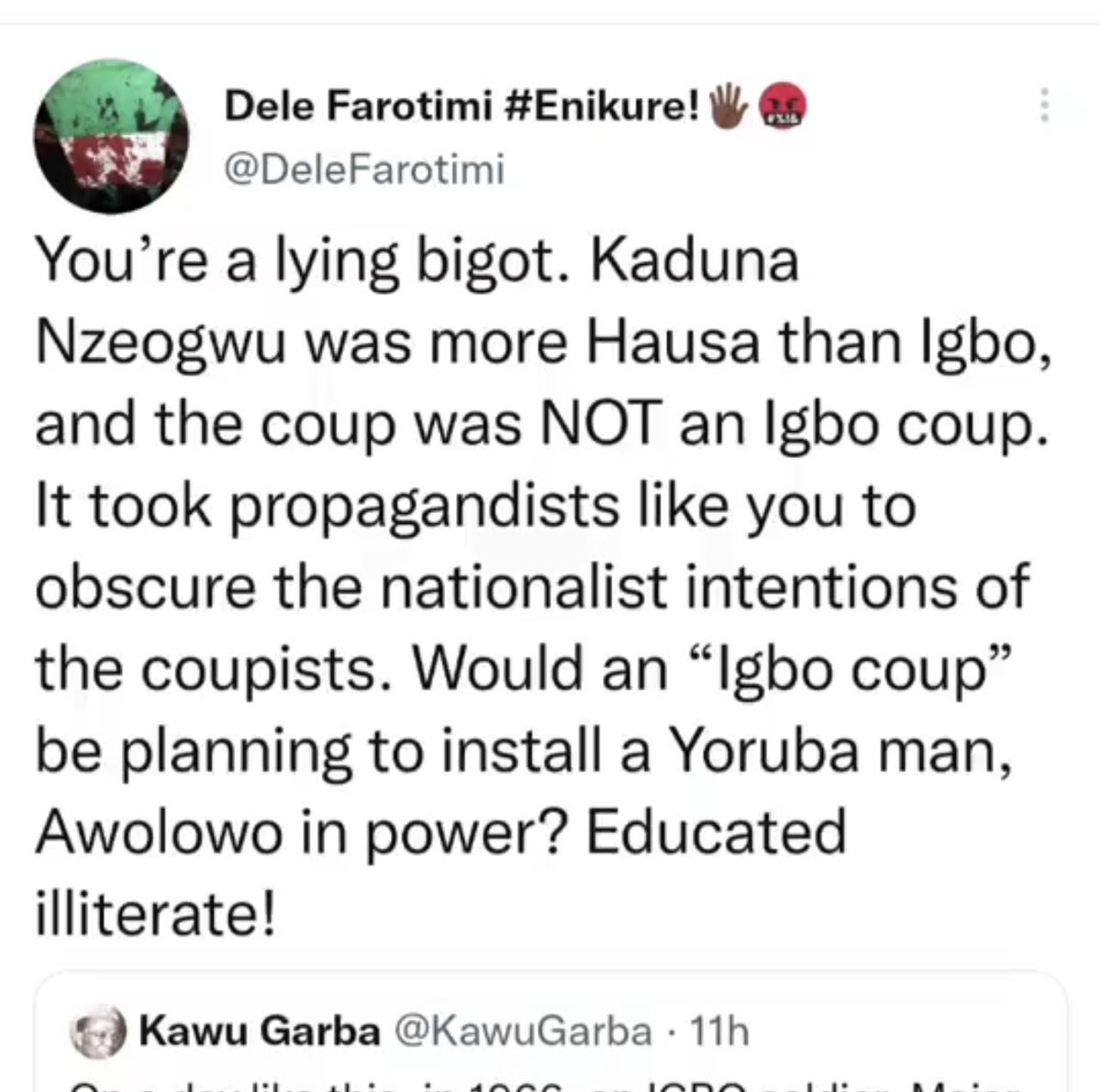 Kasieobi_1's tweet image. What IBB said in his most recent book about the coup, is exactly what Dele Farotimi has been saying for yrs, that it was NOT an Igbo coup, but Yoruba ronu &amp;amp; many other bastards from the north, called him a madman, even though they knew the truth. It shall not be well with them.