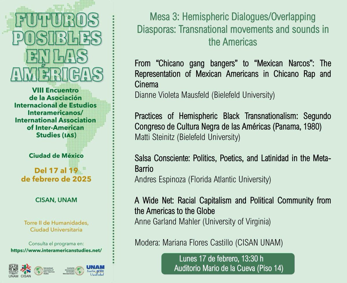 Biennial Congress of our International Association of Inter-American Studies <a href="/UNAM_MX/">UNAM</a> was a success thanks to keynote speaker @KCorinealdi, my  friends from Mesa 3 <a href="/agmahler/">Anne Garland Mahler</a>, Andrés Espinoza, Dianne Violeta Mausfeld &amp;  and our hosts from <a href="/cisanunam/">CISAN UNAM</a>!