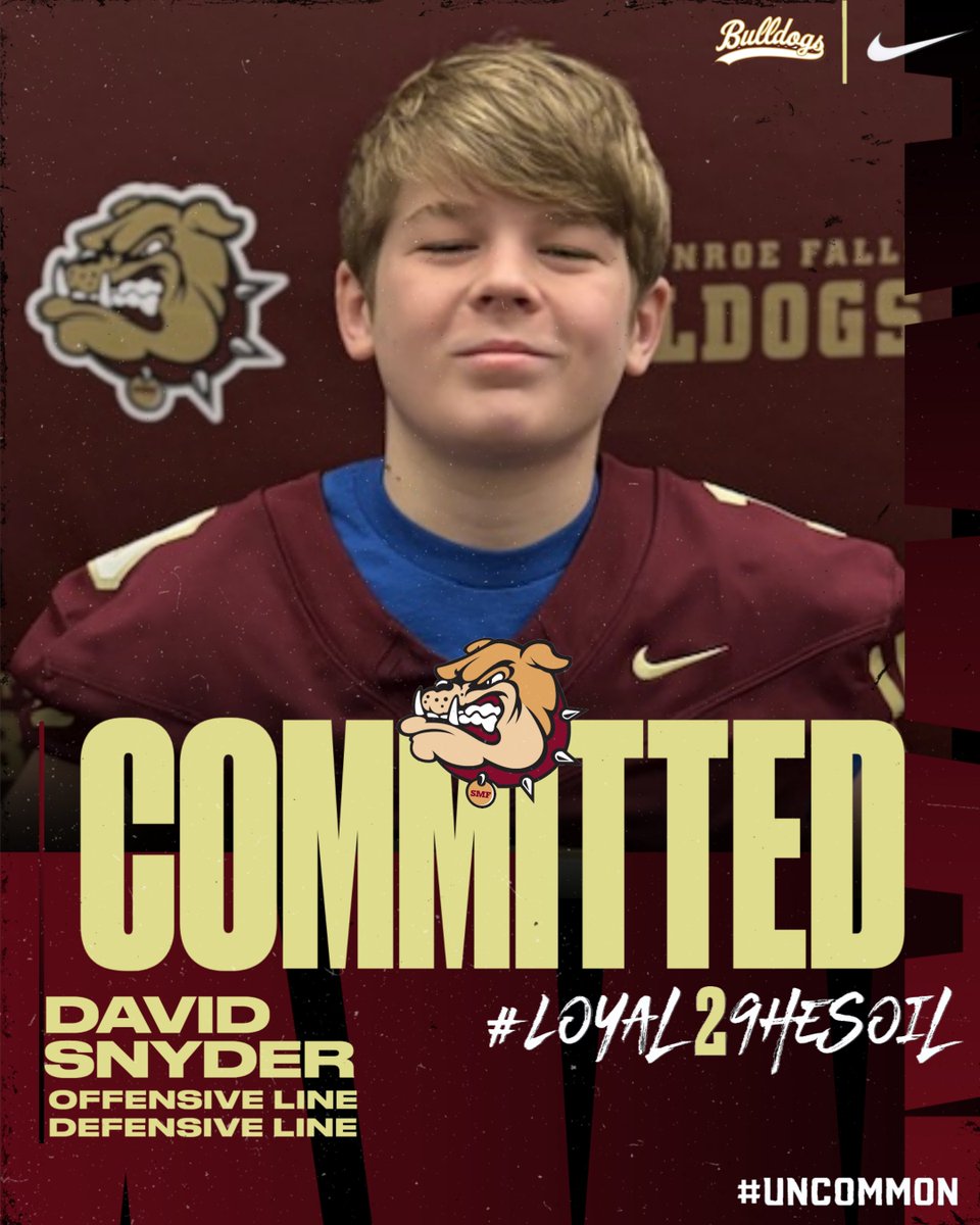 Class of 2029 OL/DL David Snyder is SIGNED &amp; COMMITTED to the Bulldog Football FAMILY! Excited to watch you develop and grow for your hometown school! GO BULLDOGS! #UNcommon #Loyal2TheSoil