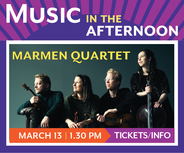 WMCT120's tweet image. Don’t miss this rare opportunity to see this internationally renowned string quartet in an intimate venue. Music in the Afternoon is delighted to present the Marmen Quartet on Thursday, March 13th at 1:30pm at Walter Hall (80 Queen's Park). wmct.on.ca