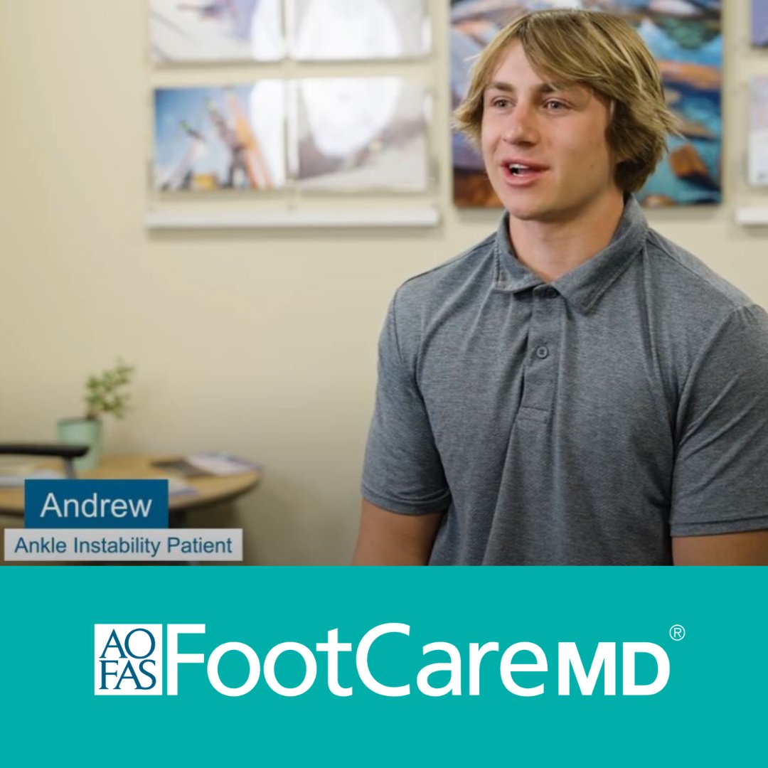 AOFAS's tweet image. Hear Andrew’s story with ankle instability and how surgery allowed him to play sports again. 

Learn more about ankle instability from #FootCareMD. #FridayFootFact 

Watch video 🔗: youtube.com/watch?v=-1VNQJ…

 #AnkleInstability #AthleteRecovery #SportsMedicine